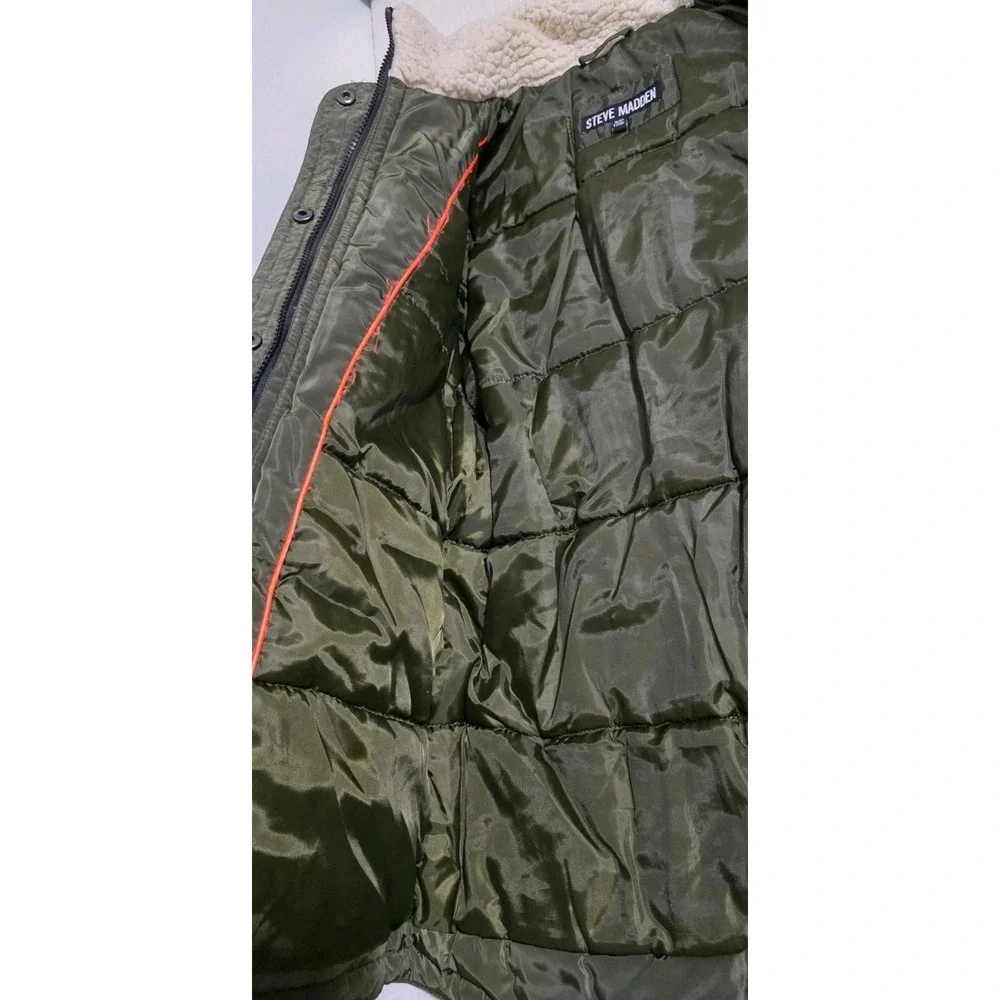 Steve Madden Girls Faux Fur Trim Parka Jacket Coat Olive Green Moto Sz S 7-8‎